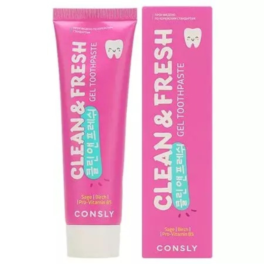 CONSLY Clean&Fresh Sage, Birch & Pro-Vitamin B5 Protecting Gel Toothpaste, 105гр. Consly Паста зубная гелевая для защиты дёсен и зубов с экстрактами шалфея, березы и провитамином B5