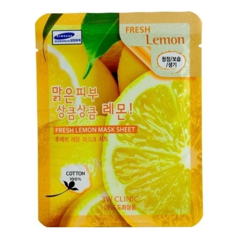 3W CLINIC Fresh Lemon Mask Sheet, 23мл. Маска для лица тканевая с экстрактом лимона