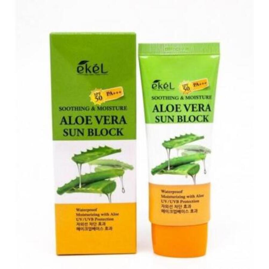 EKEL Aloe Vera Sun Block SPF50/PA+++, 70мл. Ekel Крем для лица и тела солнцезащитный с экстрактом алоэ