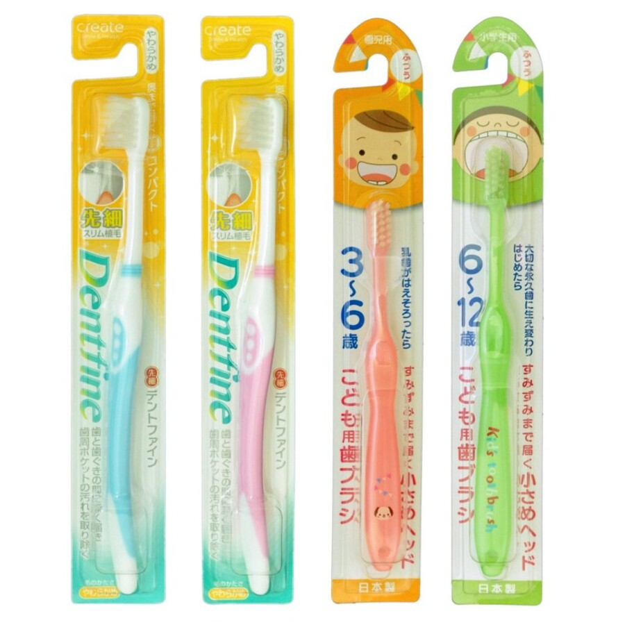 CREATE Create Набор зубных щеток «Семейный»: для детей 3-6 и 6-12 лет и для взрослых с компактной чистящей головкой, мягкие, 4шт