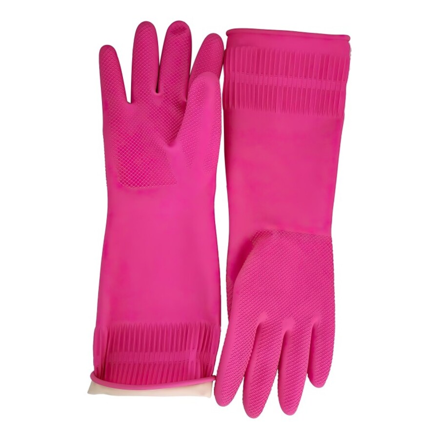 MYUNGJIN Myungjin Rubber Glove, 1 пара Перчатки латексные хозяйственные удлиненные, с манжетой, размер M