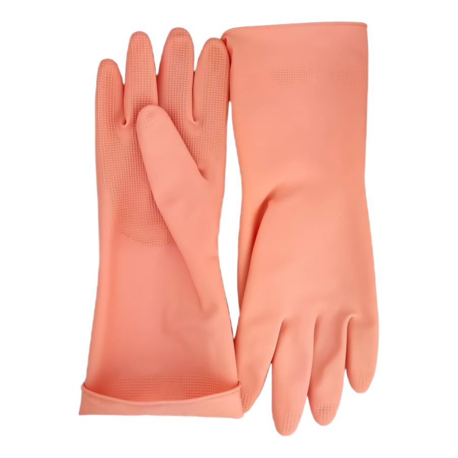 MYUNGJIN Rubber Glove Mj Pink, 1 пара Перчатки латексные хозяйственные розовые, размер L
