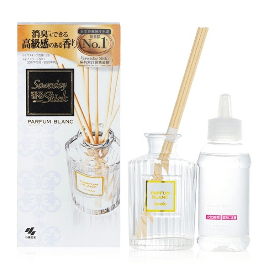 KOBAYASHI Sawaday Stick Parfum Blanc, 70мл, 8 палочек Kobayashi Аромадиффузор для дома натуральный, с теплым древесным ароматом и цветочно-цитрусовыми нотками, стеклянный флакон