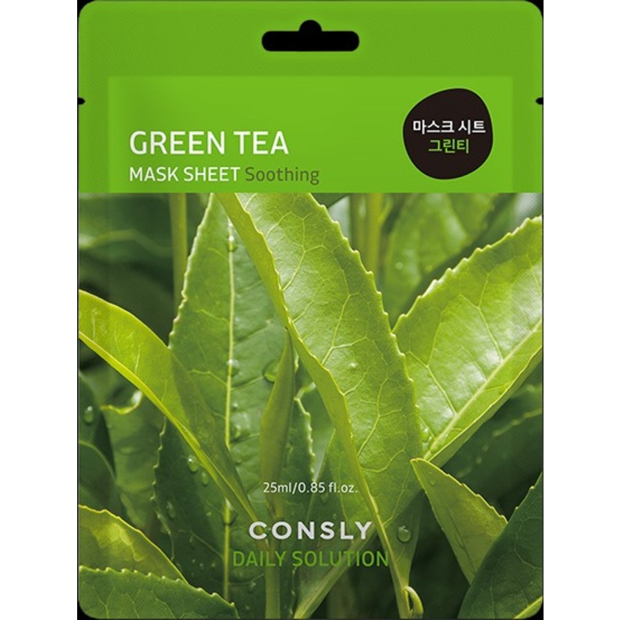 CONSLY Daily Solution Green Tea Mask Sheet, 25мл Consly Маска для лица тканевая с экстрактом листьев зелёного чая