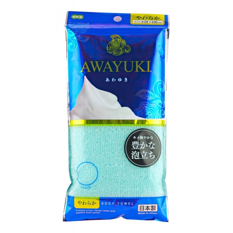 OHE Awayuki Nylon Towel Soft, 28*100см Ohe Мочалка для тела мягкая, голубая