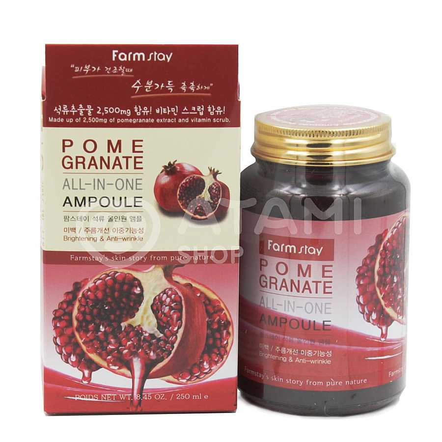 FARMSTAY Pomegranate All-In One Ampoule, 250мл. FarmStay Сыворотка для лица ампульная тонизирующая с экстрактом граната