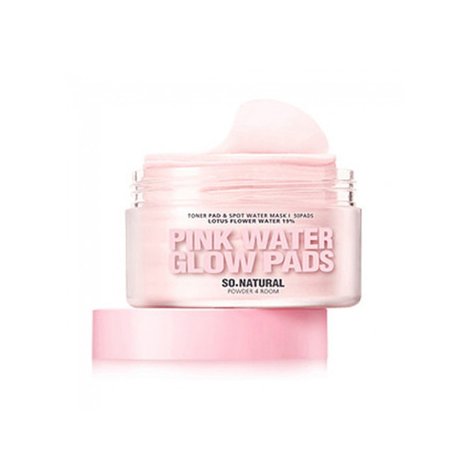 SO NATURAL Pink Water Glow Pads, 50шт. Пады для лица увлажняющие с экстрактом лотоса и керамидами