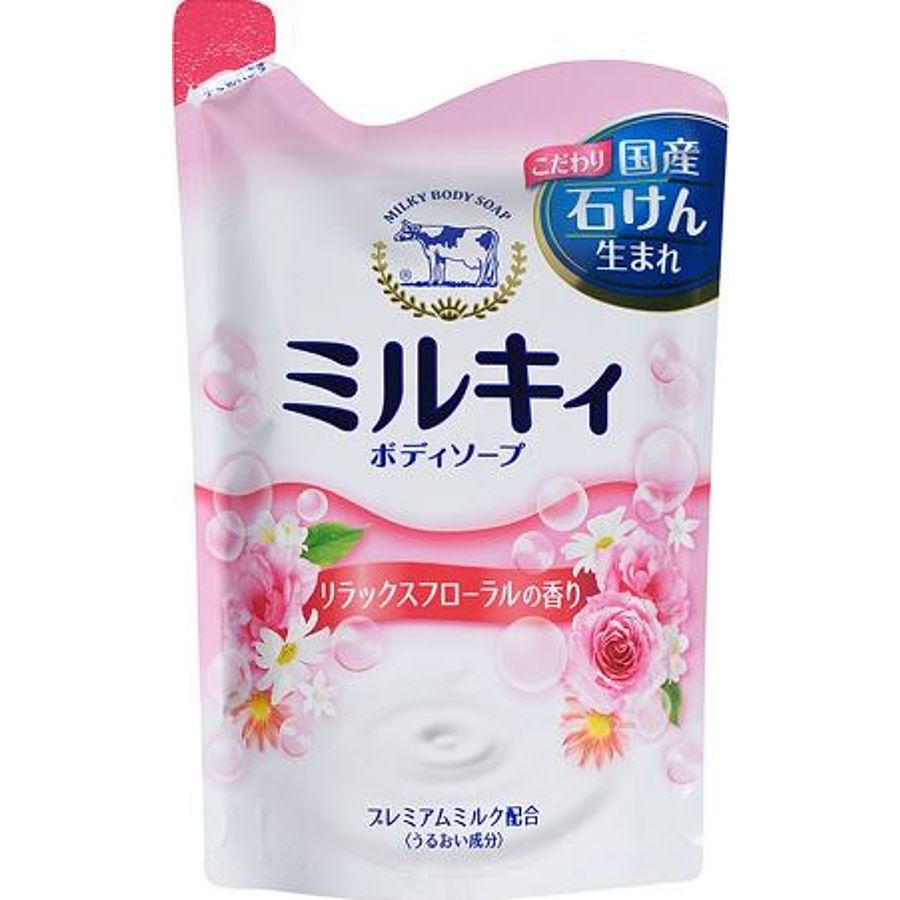 COW Milky Body Soap, 400мл. Cow Мыло для тела жидкое молочное с маслом ши и ароматом цветов, запасной блок