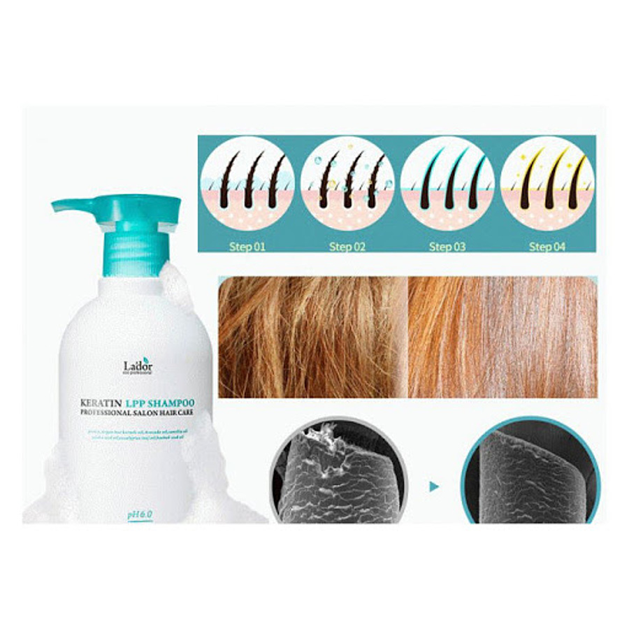 LA'DOR Professional Salon Hair Care Keratin LPP Shampoo, 530мл. Шампунь для волос бессульфатный с кератином