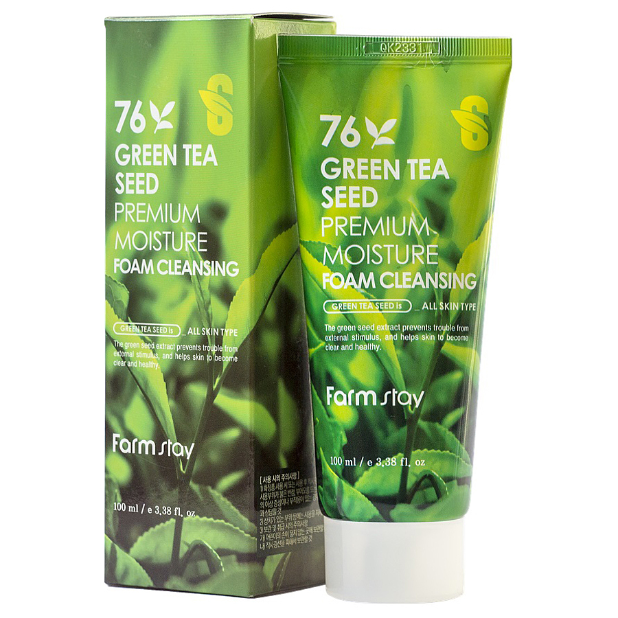 FARMSTAY Green Tea Seed Moisture Foam Cleansing, 100мл. Пенка для умывания увлажняющая с экстрактом семян зеленого чая