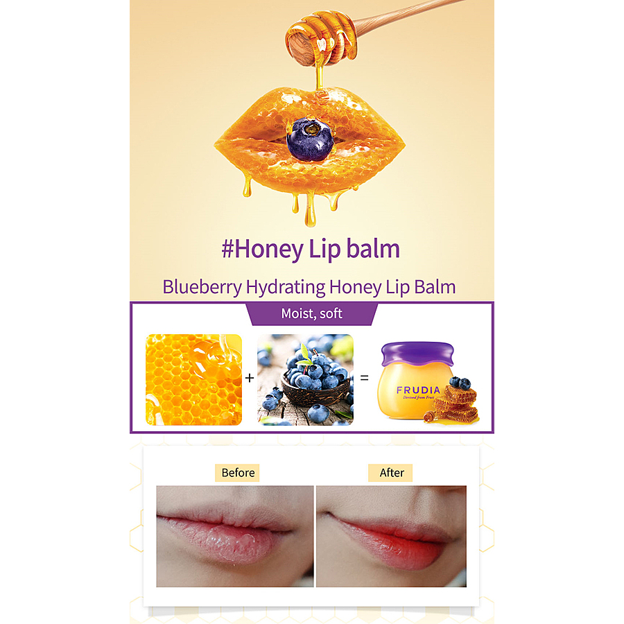 FRUDIA Blueberry Hydrating Honey Lip Balm, 10 гр. Бальзам для губ увлажняющий с черникой и мёдом