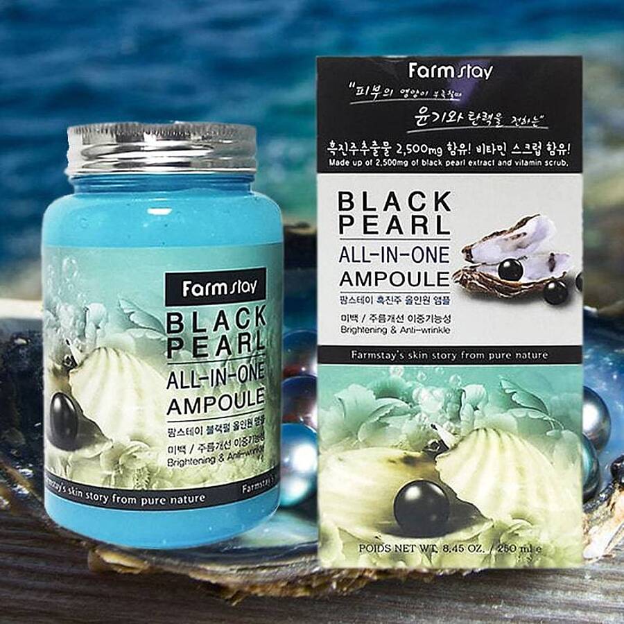 FARMSTAY Black Pearl All-In One Ampoule, 250мл. FarmStay Сыворотка для лица ампульная антиоксидантная с чёрным жемчугом