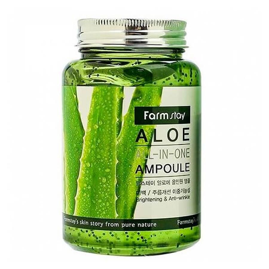 FARMSTAY Aloe All-In One Ampoule, 250мл. Сыворотка для лица ампульная увлажняющая с экстрактом алоэ