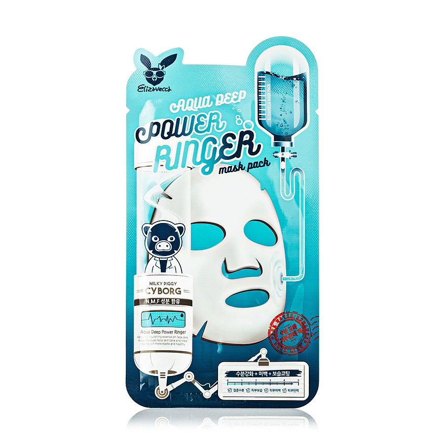 ELIZAVECCA Aqua Deep Power Ringer Mask Pack, 23мл. Маска для лица тканевая для интенсивного увлажнения с ниацинамидом