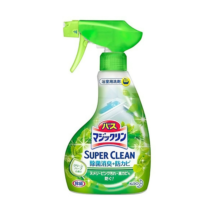 KAO Super Clean Green Herb, 380 мл. Спрей-пенка дезинфицирующий для ванной комнаты с ароматом трав