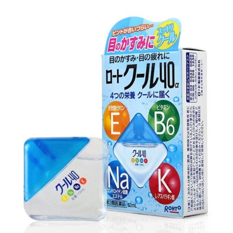 ROHTO 40a Cool, 12мл. Rohto Капли для глаз японские витаминизированные укрепляющие c охлаждающим эффектом, индекс свежести 5