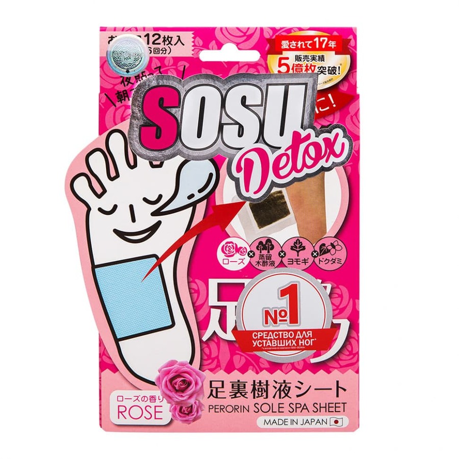 SOSU Detox After Rose Perorin Patch Sole Spa Sheet, 6 пар. Детокс пластырь для ног аромат розы