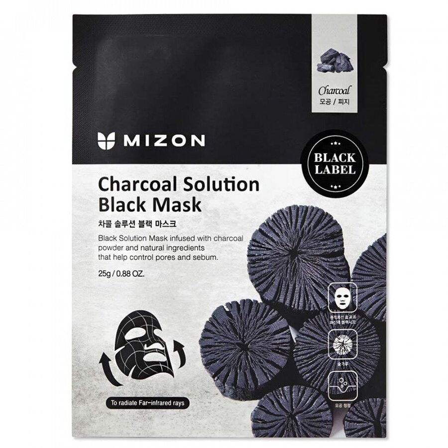 MIZON Charcoal Solution Black Mask Маска для лица тканевая c древесным углем