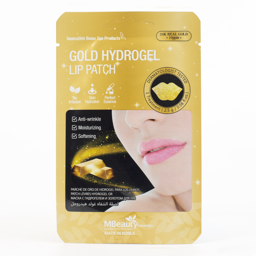 MBEAUTY Gold Hydrogel Lip Patch, 1шт. Патчи для губ гидрогелевые с частицами золота