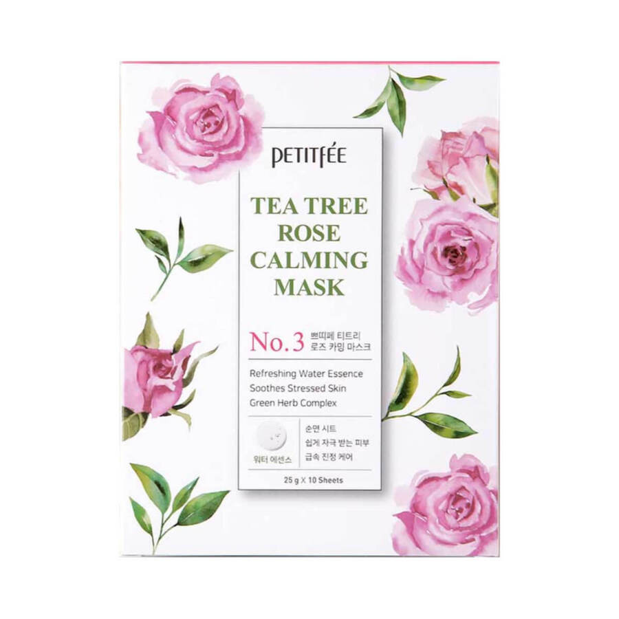 PETITFEE Tea Tree Rose Calming Mask Pack, 25гр. Маска для лица тканевая себорегулирующая с чайным деревом и розой