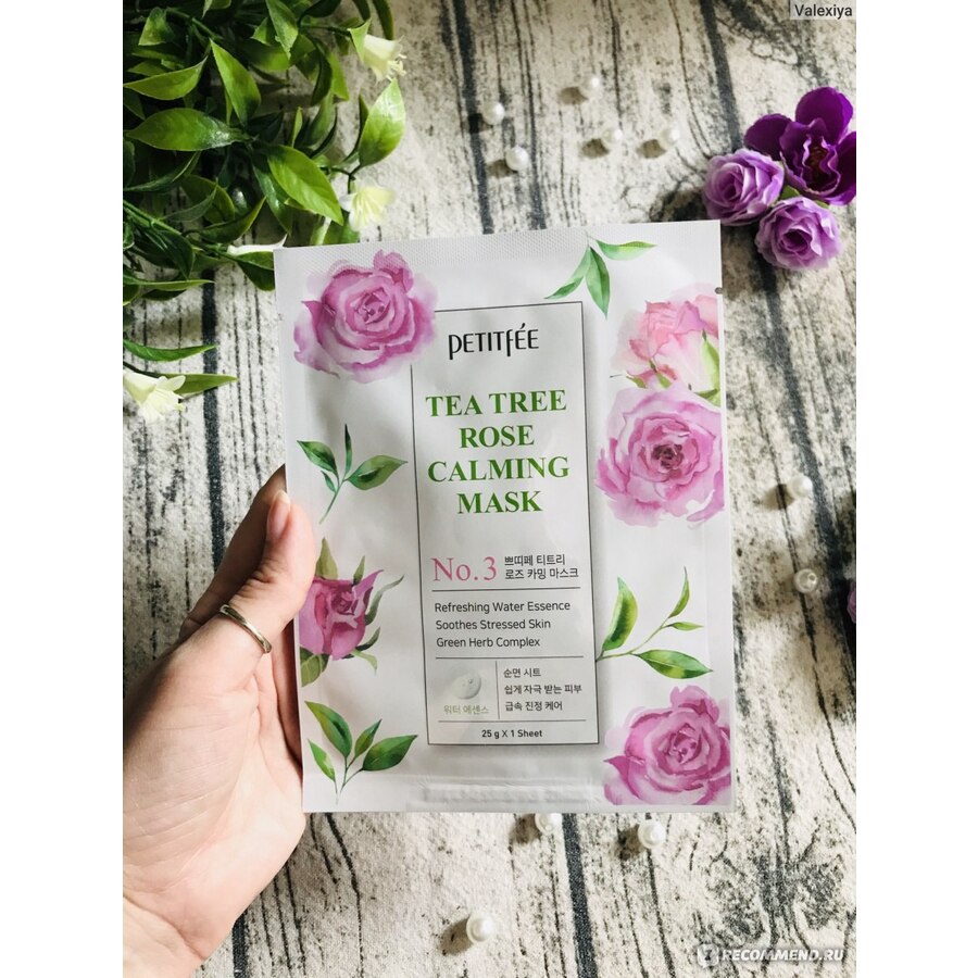 PETITFEE Tea Tree Rose Calming Mask Pack, 25гр. Маска для лица тканевая себорегулирующая с чайным деревом и розой