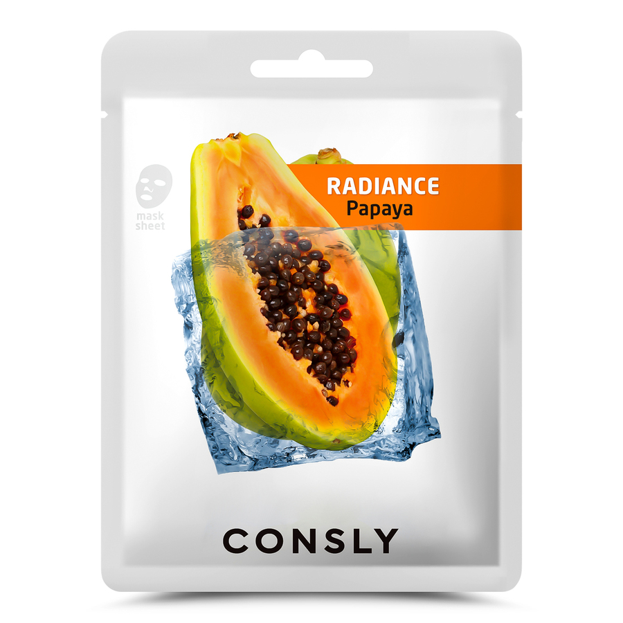 CONSLY Papaya Radiance Mask Pack, 20мл. Маска для лица тканевая выравнивающая тон кожи с экстрактом папайи