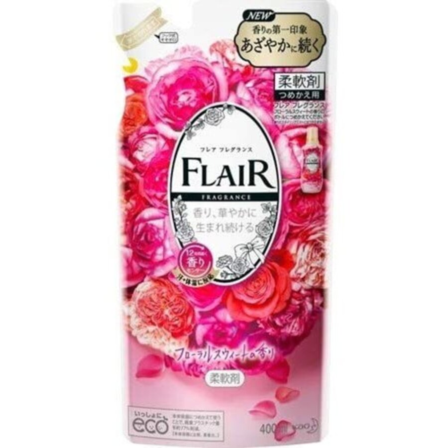 KAO Flair Fragrance Floral, 400мл. Кондиционер для белья смягчающий с цветочно-фруктовым ароматом, сменная упаковка