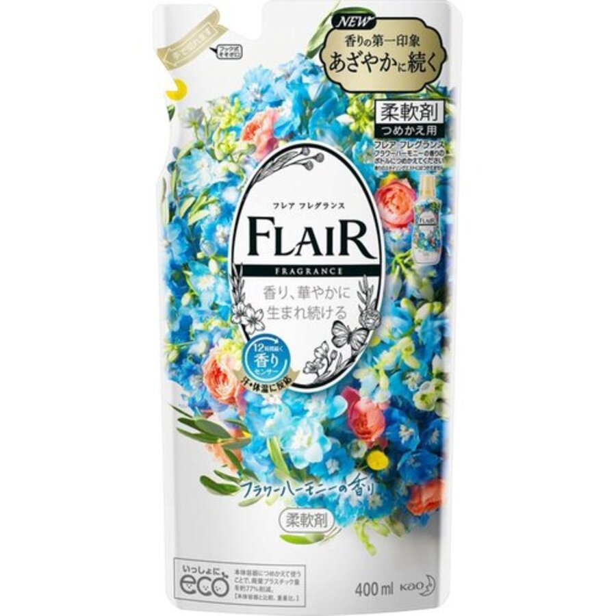 KAO Flair Fragrance Flower & Harmony, 400мл. Кондиционер для белья смягчающий с цветочным ароматом, сменная упаковка
