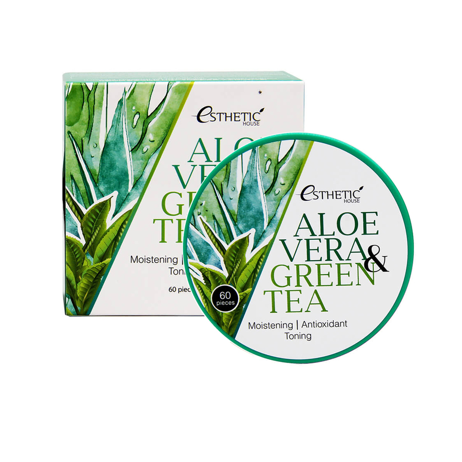 ESTHETIC HOUSE Aloe Vera & Green Tea Hydrogel Eye Patch, 60шт. Патчи для глаз гидрогелевые с соком алоэ и зелёным чаем