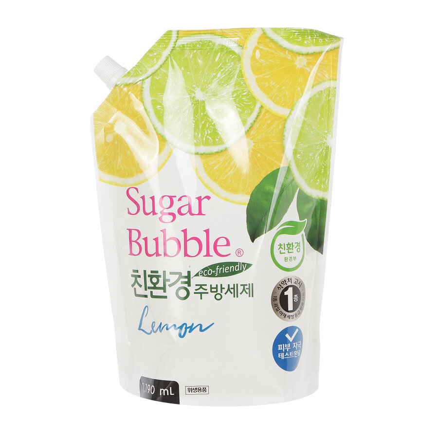 SUGAR BUBBLE Lemon, сменная упаковка, 940мл. Средство для мытья посуды, овощей и фруктов экологичное с ароматом лимона