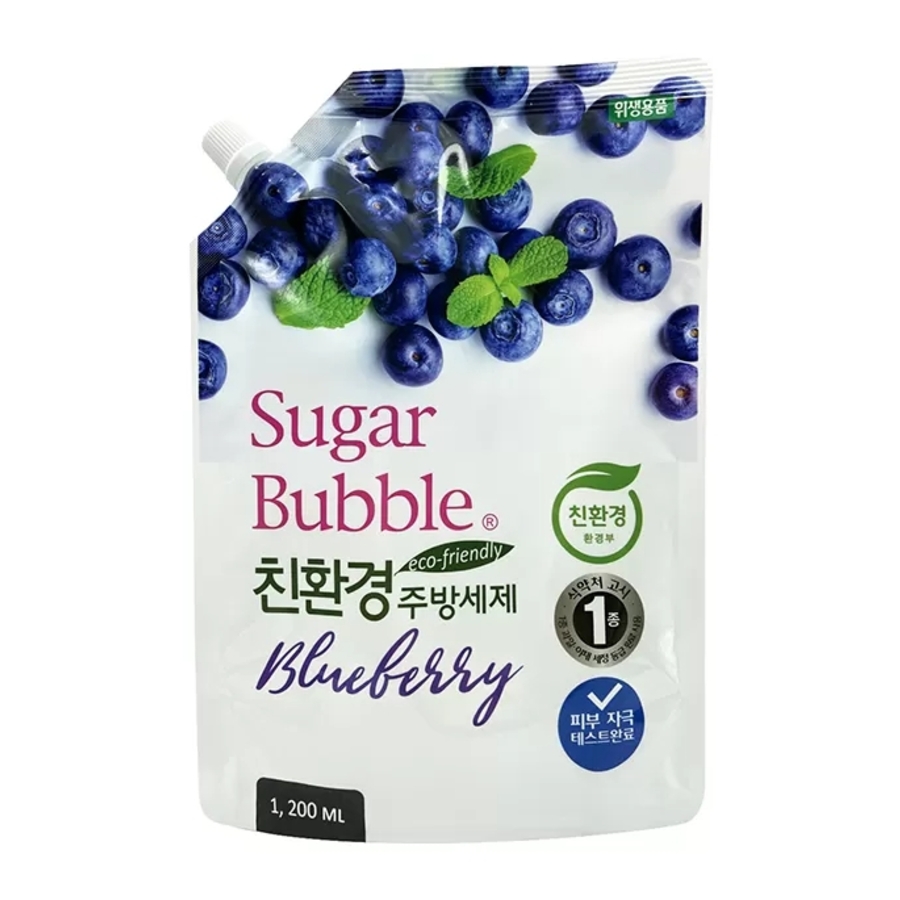 SUGAR BUBBLE Blueberry, сменная упаковка, 1130мл. Средство для мытья посуды, овощей и фруктов экологичное с ароматом голубики