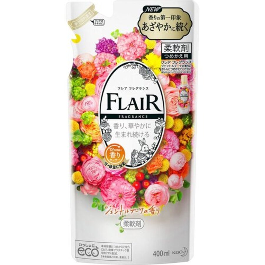 KAO Flair Fragrance Gentle Bouquet, сменная упаковка, 400мл. Кондиционер для белья смягчающий с ароматом цветочного букета