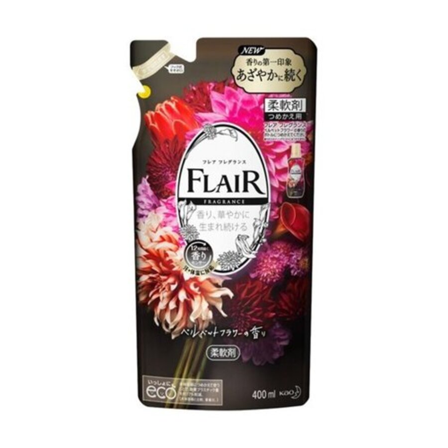 KAO Flair Fragrance Velvet, сменная упаковка, 380мл. Кондиционер для белья смягчающий с цветочным ароматом