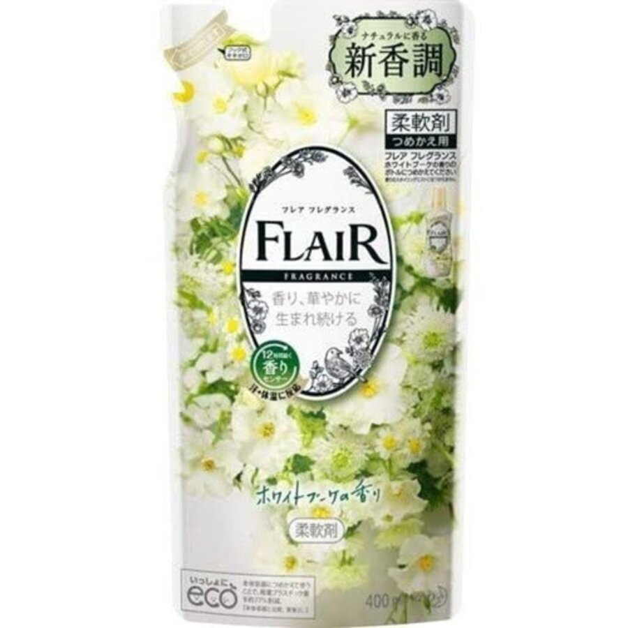 KAO Flair Fragrance Bouquet, сменная упаковка, 400мл. Кондиционер для белья смягчающий с ароматом белых цветов