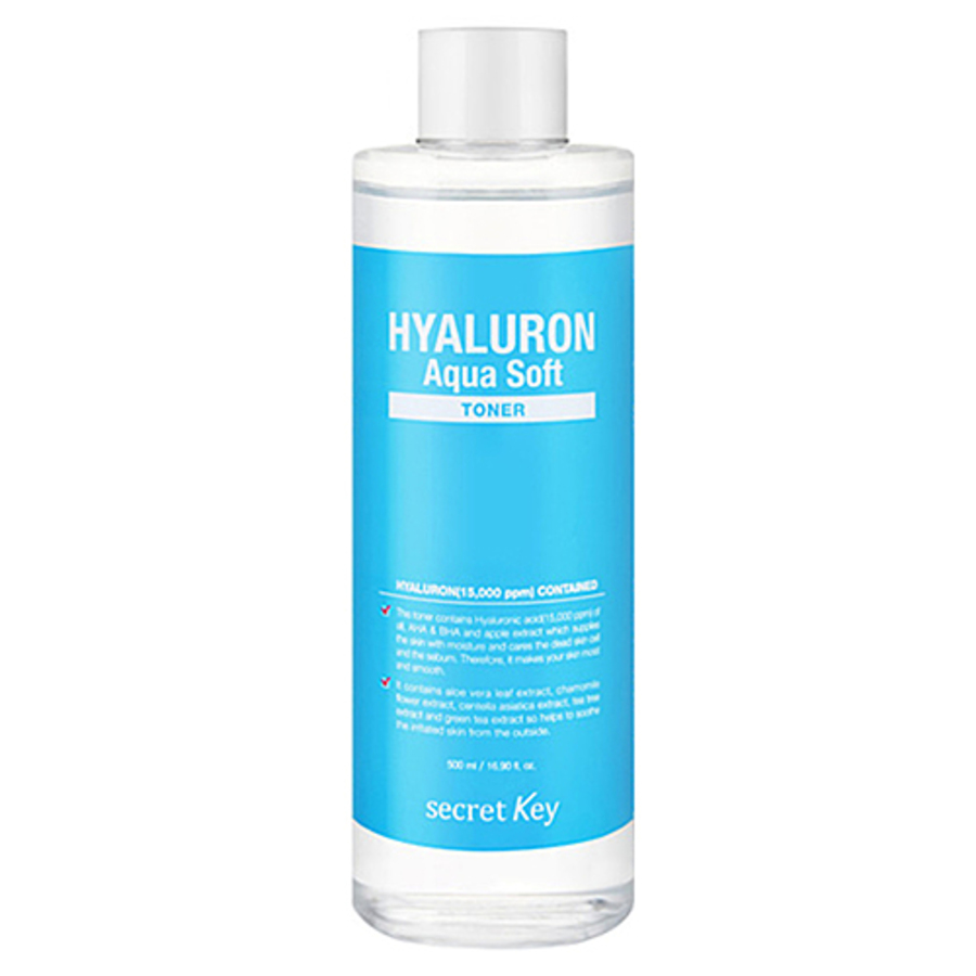 SECRET KEY Hyaluron Aqua Soft Toner, 500мл. Тонер для лица увлажняющий с отшелушивающим эффектом