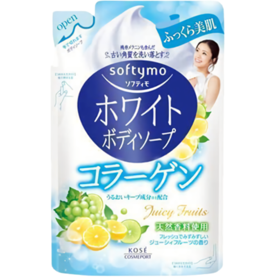 KOSE Softymo White Body Soap Collagen, сменная упаковка, 450мл. Мыло для тела очищающее с коллагеном