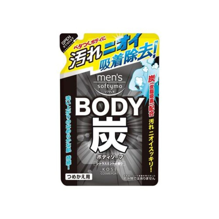 KOSE Mens Softymo Body Soap Charcoal, сменная упаковка, 400мл. Мыло для тела мужское с древесным углем