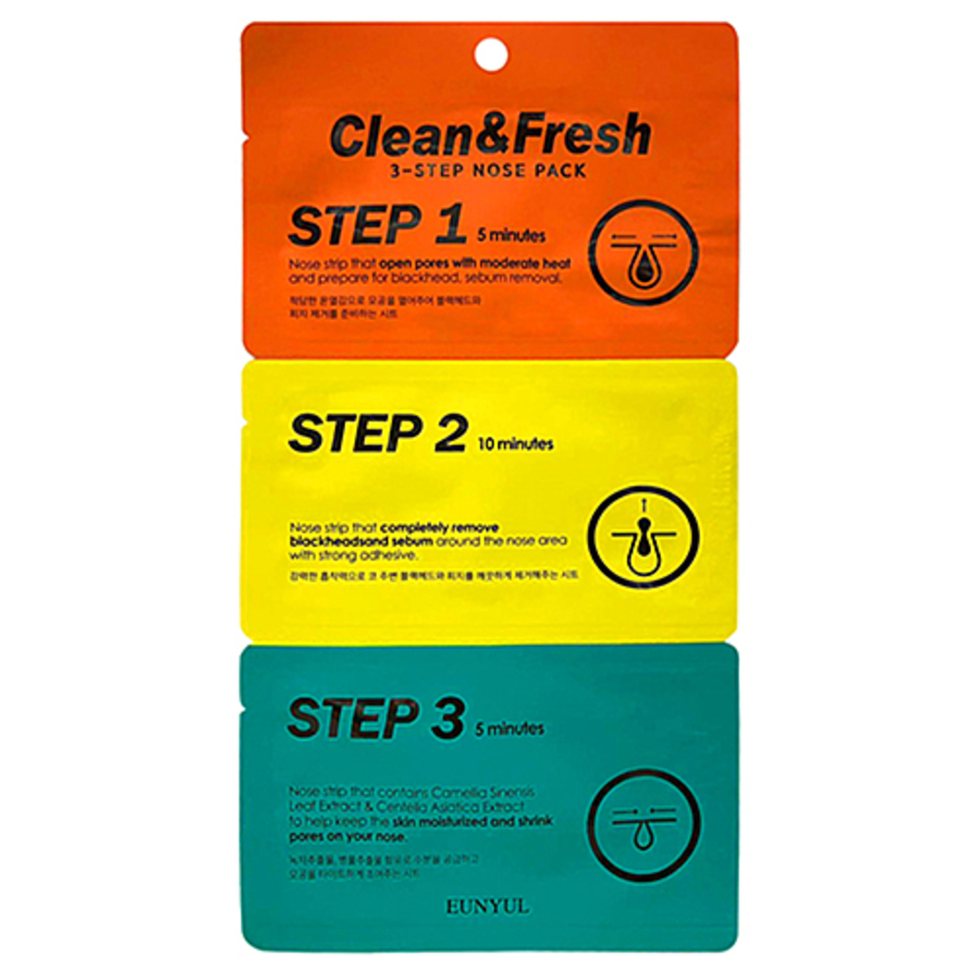EUNYUL Clean & Fresh 3-Step Nose Pack, 3шт. Полоски для носа трехэтапные