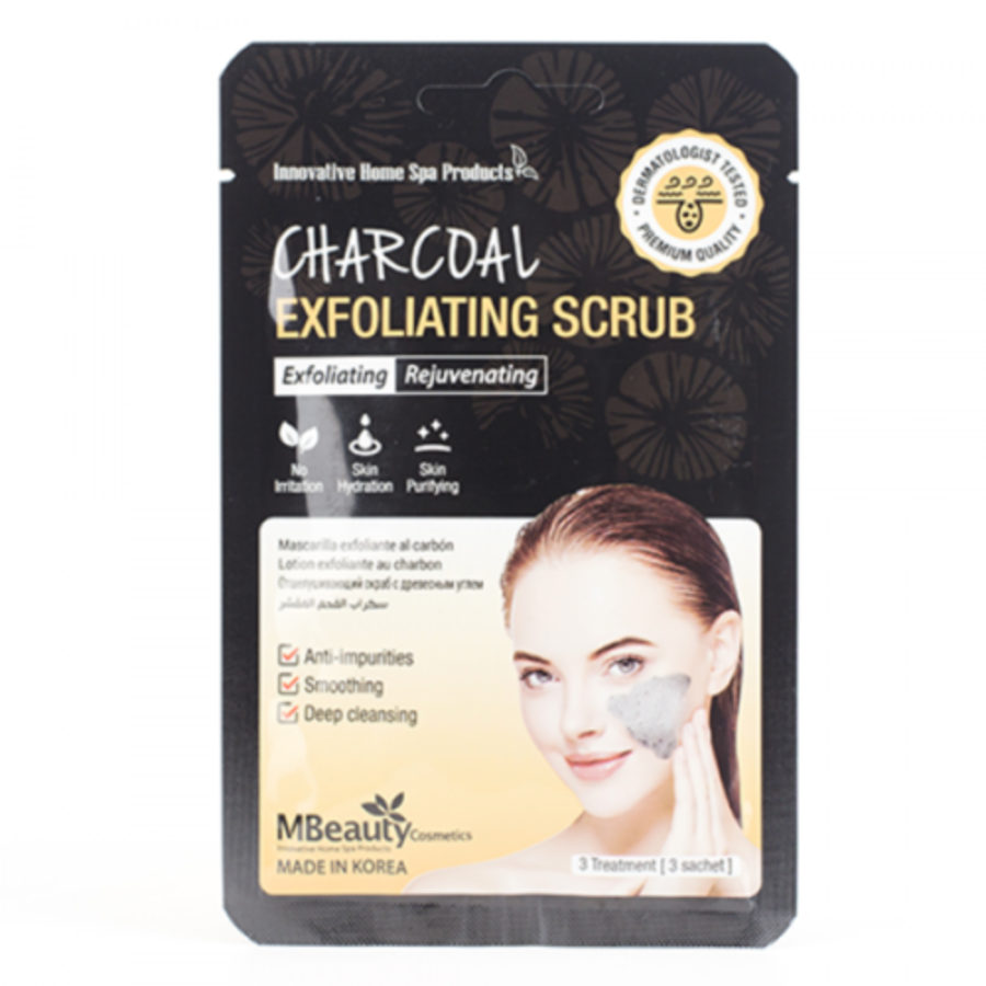 MBEAUTY Charcoal Exfoliating Scrub, 3шт*7гр. Гель-скраб для лица глубоко очищающий с древесным углем