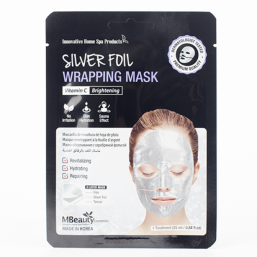 MBEAUTY Silver Foil Wrapping Mask, 25мл. Маска для лица восстанавливающая серебряная фольгированная