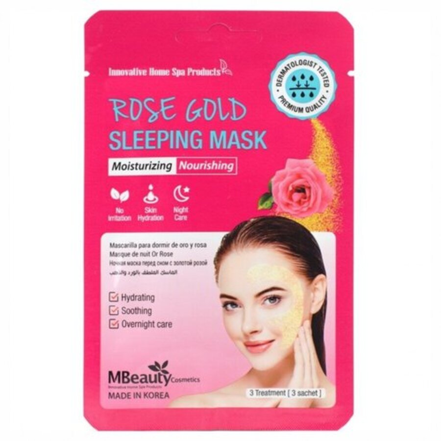 MBEAUTY Rose Gold Sleeping Mask, 3шт*7гр. Маска для лица ночная увлажняющая с розовой водой