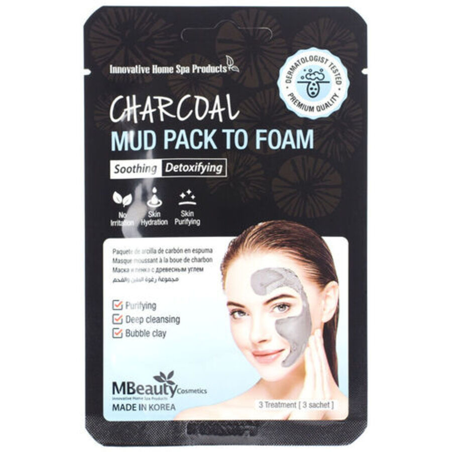 MBEAUTY Charcoal Mud Pack To Foam, 3шт*7мл. Маска-пенка для лица глиняная с древесным углем