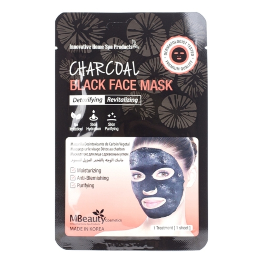 MBEAUTY Charcoal Black Face Mask, 23мл. Маска-детокс для лица тканевая с древесным углем