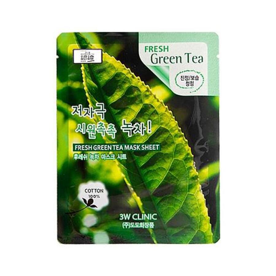 3W CLINIC Fresh Green Tea Mask Sheet, 23мл. Маска для лица тканевая с экстрактом зеленого чая