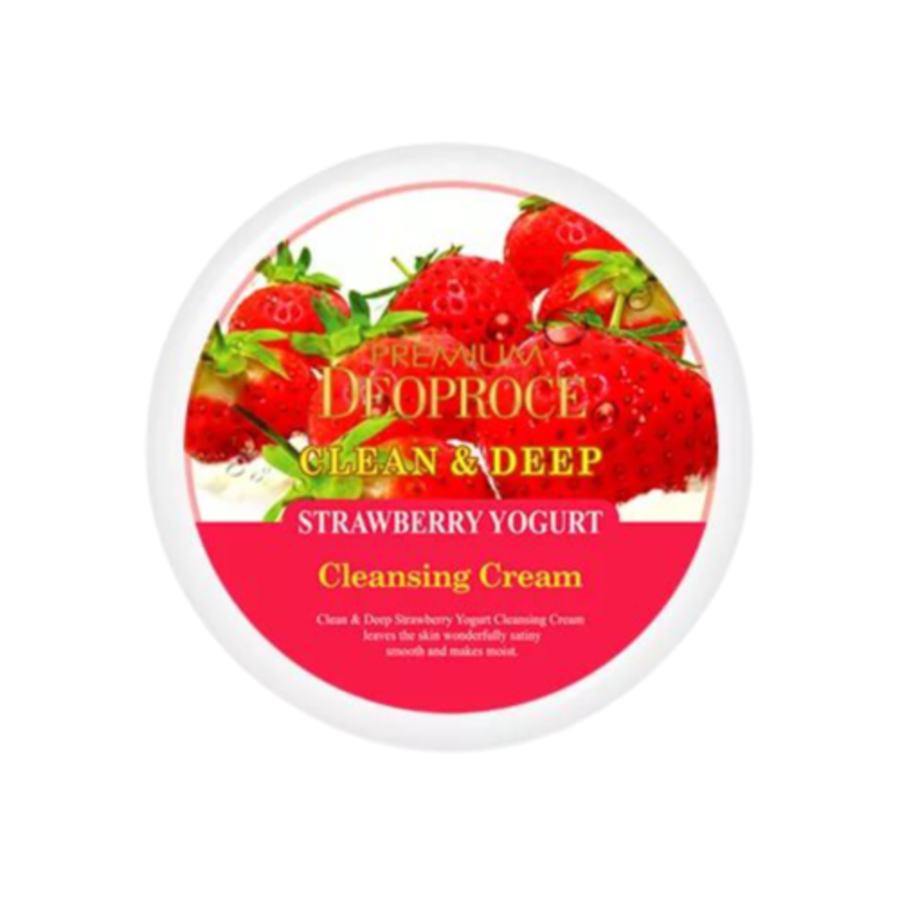 DEOPROCE Premium Clean & Deep Strawberry Yogurt Cleansing Cream, 300мл. Крем для лица очищающий с клубникой