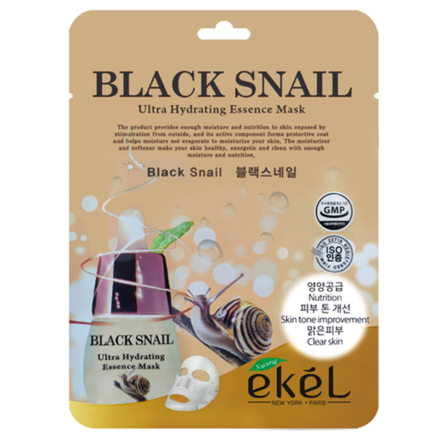 EKEL Essence Mask Black Snail, 25гр. Маска для лица тканевая с муцином черной улитки