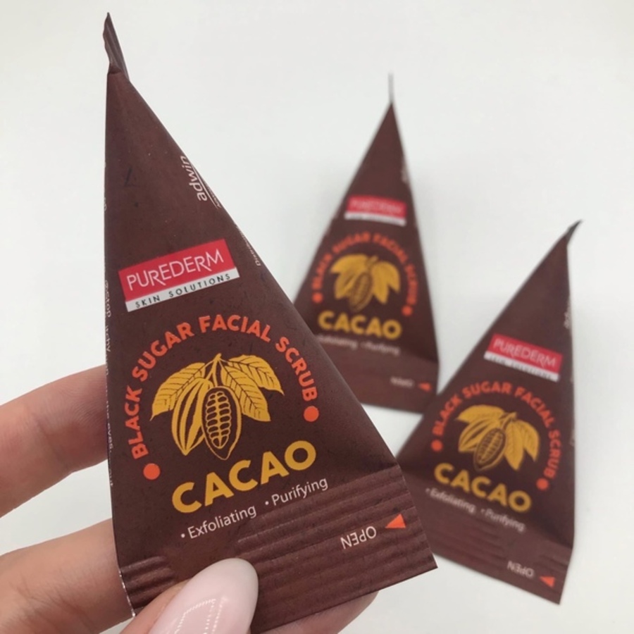 PUREDERM Cacao Black Sugar Facial Scrub, 12шт*20гр. Скраб для лица на основе сахара и какао