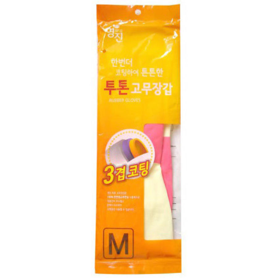 MYUNGJIN Rubber Glove Two Tone 33см*20см, 1шт. Перчатки латексные хозяйственные двухцветные размер М