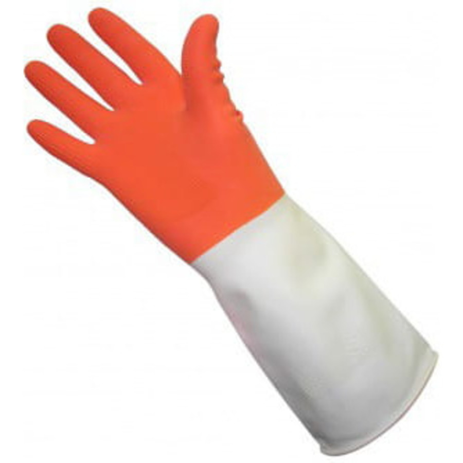 MYUNGJIN Rubber Glove Two Tone 33см*20см, 1шт. Перчатки латексные хозяйственные двухцветные размер М
