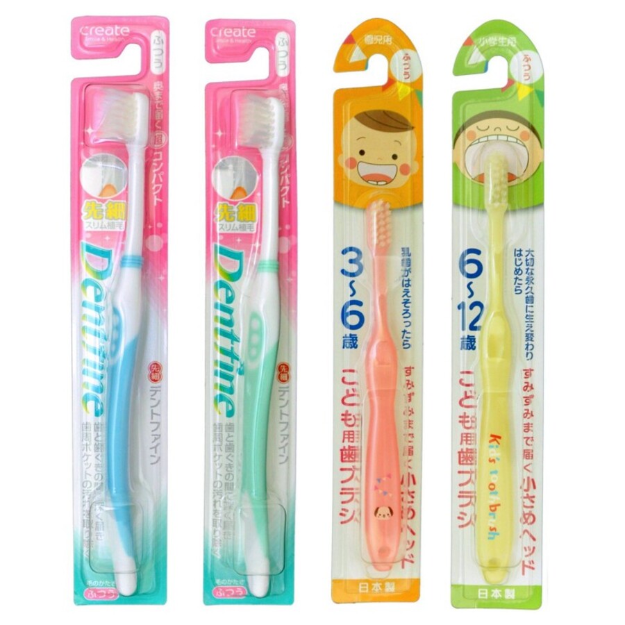 CREATE Набор зубных щеток «Семейный»: для детей 3-6 и 6-12 лет и для взрослых средней жесткости, 4шт.